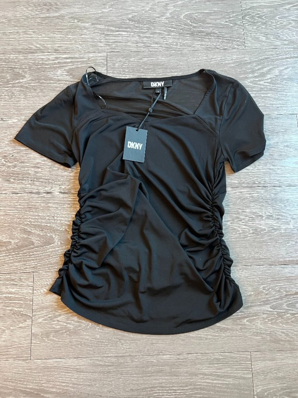 DKNY ruched short-sleeve top, Black, Medium, NWT